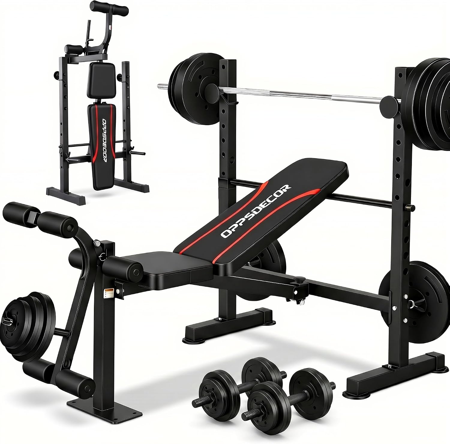 Home Gym Equipment Set - Weight Bench Set with Squat Rack,